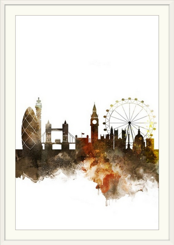 « london aquarelle cityscape », impression, H 38 po x l 28 po x P 1 po, Cadre blanc