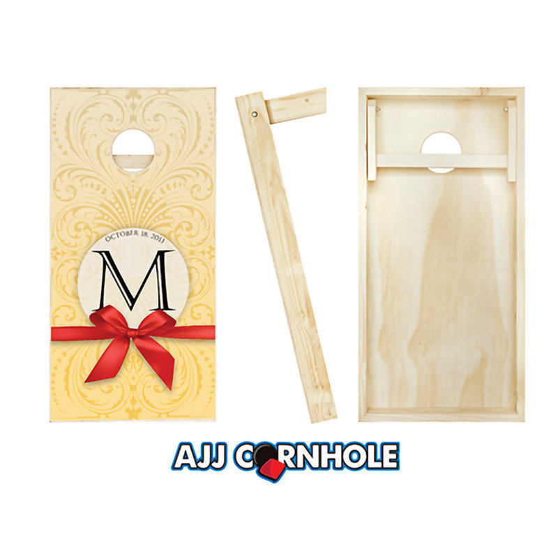 Ensemble de cornhole en bois massif 2 pi x 4 pi avec sacs de mariage, Rouge/orange
