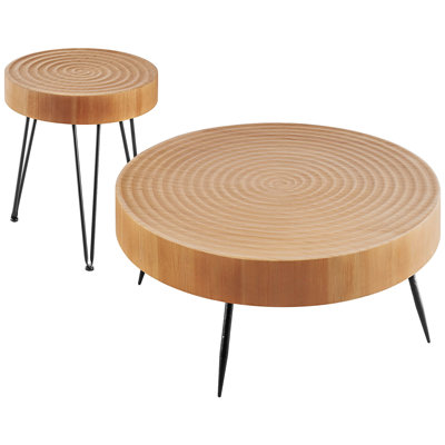 Ensemble de tables basses rondes 2 pièces, table de salon industrielle 31,3 po avec 1 table de bout, tables basses et tables de bout faciles à assembler avec pieds en métal, pour le bureau, le salon et l’appartement