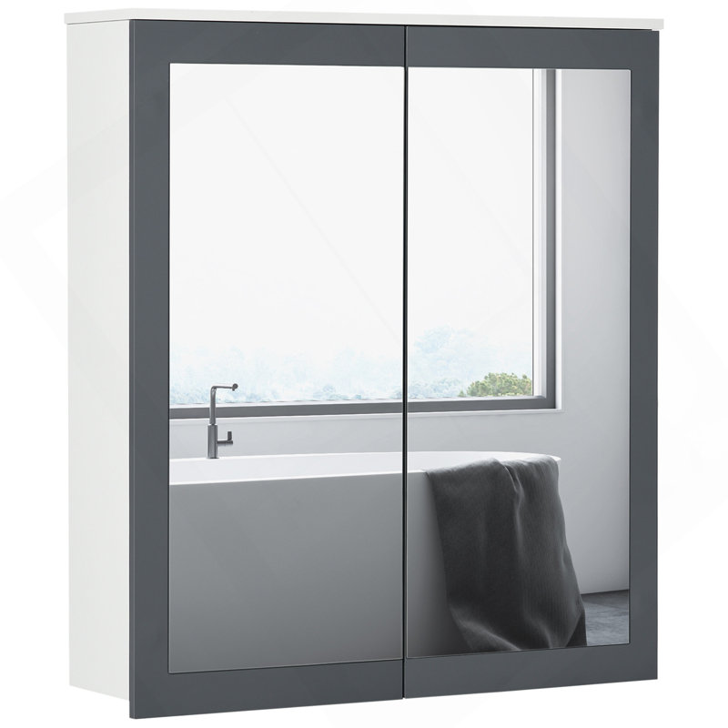 Armoire à pharmacie avec miroir Kleankin, armoire de salle de bain murale avec miroir 27 po x 30 po, armoire de salle de bain murale avec rangement, portes doubles et 2 tablettes réglables, blanc