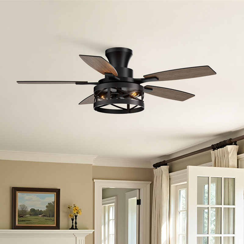 Ventilateurs de plafond encastrés de 42 pouces avec lumières et ventilateur de plafond à profil bas télécommandés noir, Noir