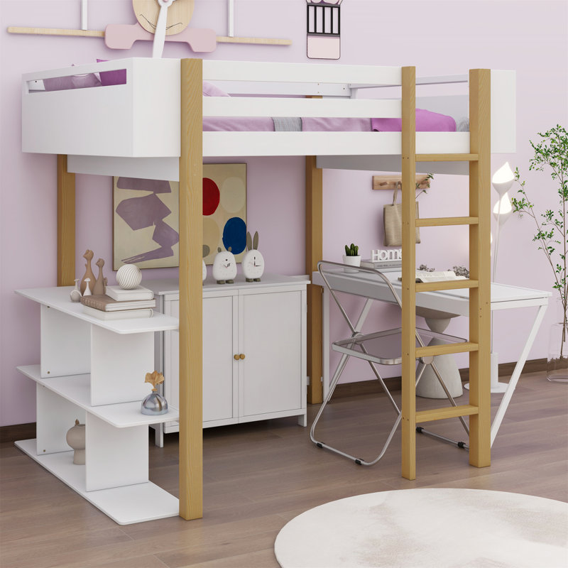  Full Loft Bed with Bookcase by FINEAK
