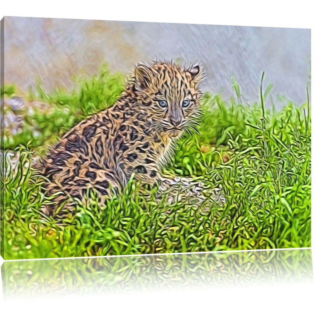 Leinwandbild Junger Leopard im Gras