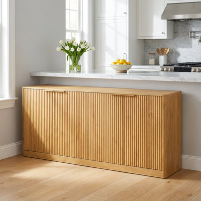 67-Inch Modern Wavy Sideboard with Curved Contour Design, Six-Door Storage Cabinet for Living Room, Bedroom, and Kitchen Organization