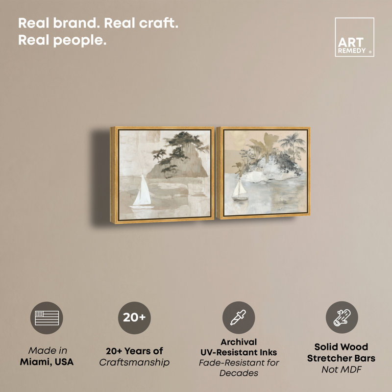 Ensemble de décoration murale bohème Hushed Tide par Art Remedy, cadre doré, 40 x 40, H 41 po x l 41 po, Encadrement doré