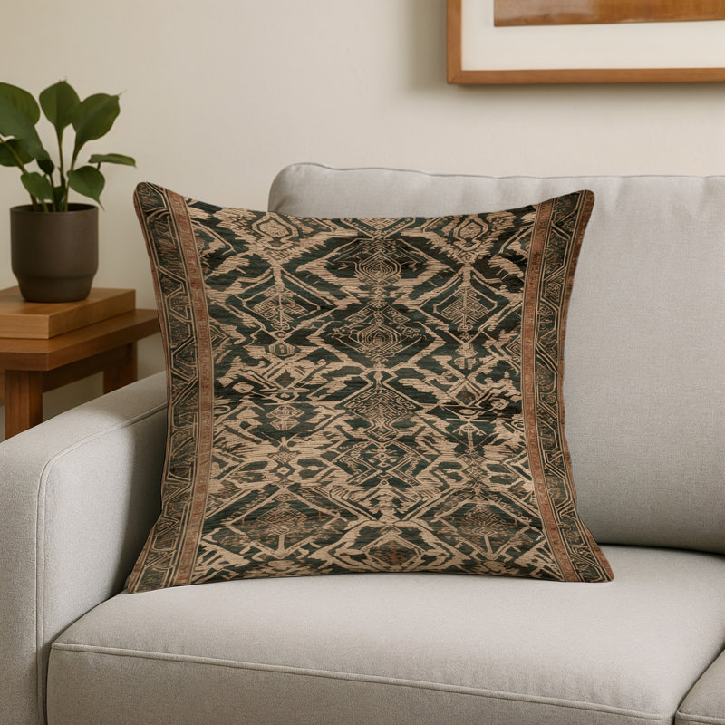 Coussin décoratif intérieur et extérieur ArtDeco, Carré 20 po, Brun géométrique 121