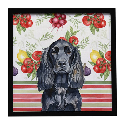 Black English Cocker Spaniel Vegetables Framed Metal Print