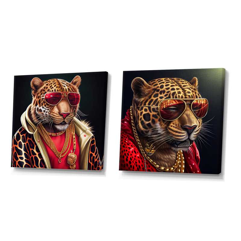Fashion Tiger - Ensemble de 2 animaux carrés, Toile tendue, H 30 po x l 61 po