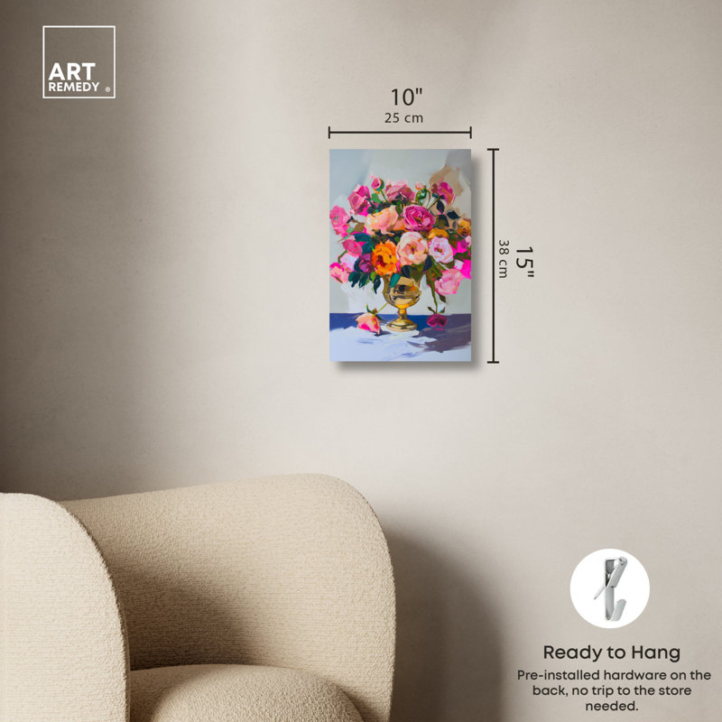 Bright Floral Abstract Canvas Art in Vibrant Colors, 15" x 10"