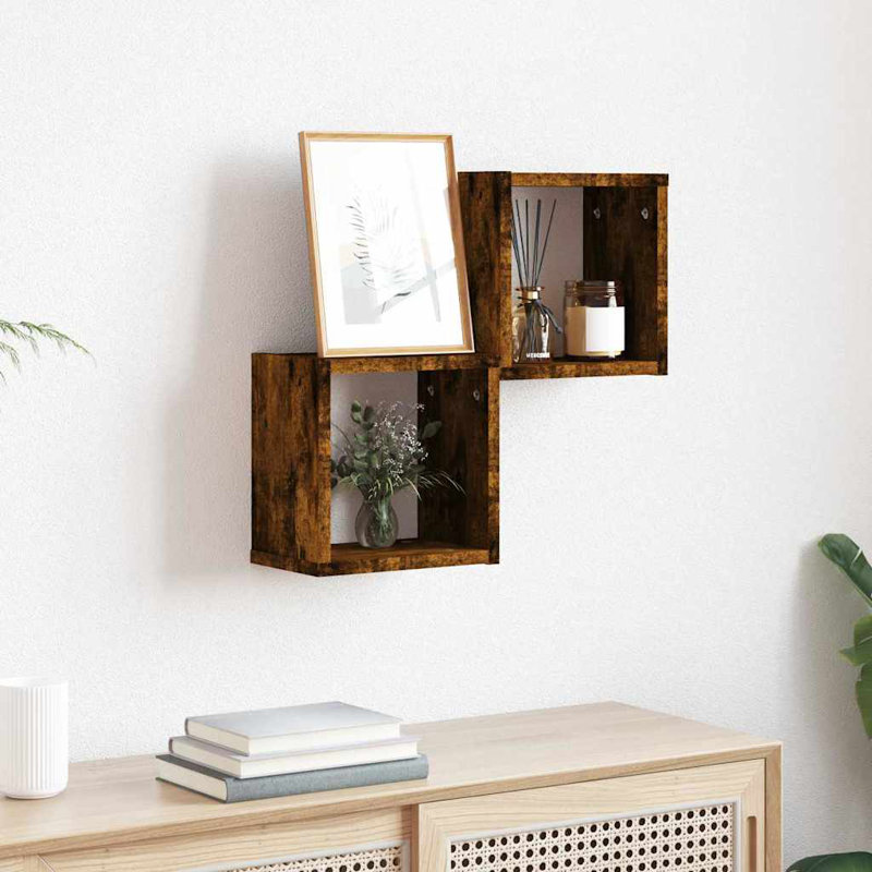 Ensemble de 2 tablettes murales vidaXL chêne fumé 10,24 x 5,91 x 10,24 po, Brun