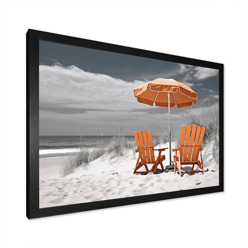 " Beach Seaside Nostalgia Black III ", 34" H x 44" W x 1.5" D, Black Single Picture Framed