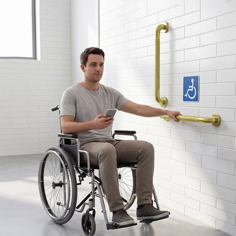 24'' Gold Bathroom Safety Grab Bar with Anti-slip Knurled Grip, ADA Compliant, 24 inch, Brushed Gold