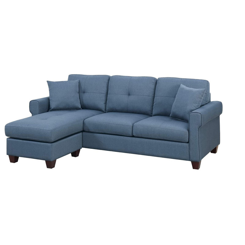 Canapé modulaire réversible en polyfibre bleu capitonné, Orienté à gauche (vu de face), Tissu bleu