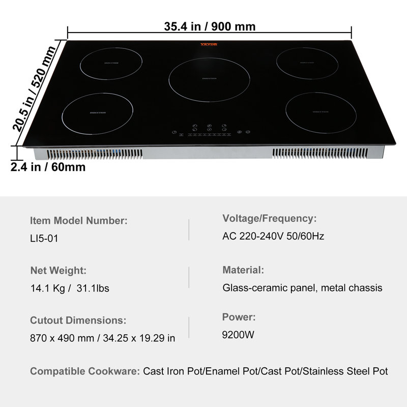 VEVOR 35" 5 Burner Induction Cooktop