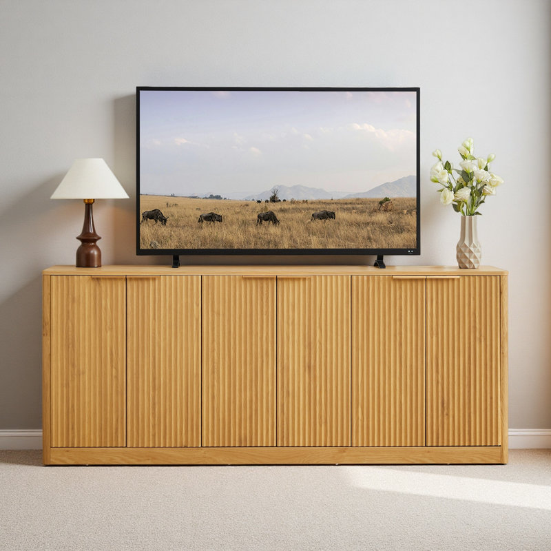 Buffet 67 pouces moderne ondulé, armoire de rangement à contour incurvé, armoire à 6 portes avec fonction de rangement, convenant à la cuisine / chambre à coucher / salon, L 67,0 po x l 15,7 po x H 27,7 po