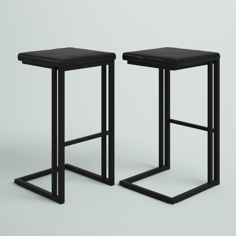 Boone Barstool - Black - Bravo Cognac, Bar Stool (30" Seat Height), Tan Faux Leather