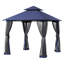 Pavillon de jardin robuste 8 pi x 8 pi avec abattants allongés - Pavillon à toit double à structure stable avec filet et drainage intégré-128935597-128935598