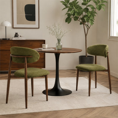 Chaises de salle à manger modernes et minimalistes vertes, sièges revêtus de tissu à structure métallique, ensemble de 2 pour la cuisine et la salle à manger