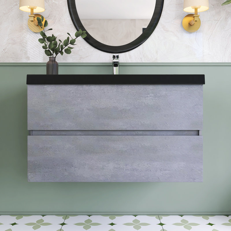 Meuble-lavabo simple avec plateau en quartz 35,4 po Shilap