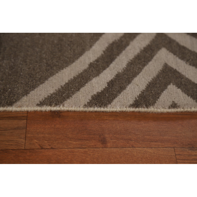 Geometric Hand-Knotted Rectangle 7'9'' x 9'10'' Wool Area Rug in Brown