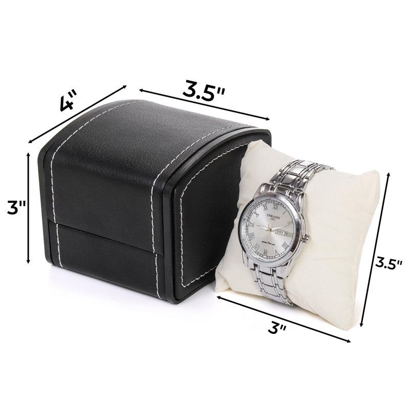 Boîte de montre à grille simple avec 6 coussins, étui en cuir de polyuréthane pour bracelet, rangement pour montre à bijoux, support pour montre