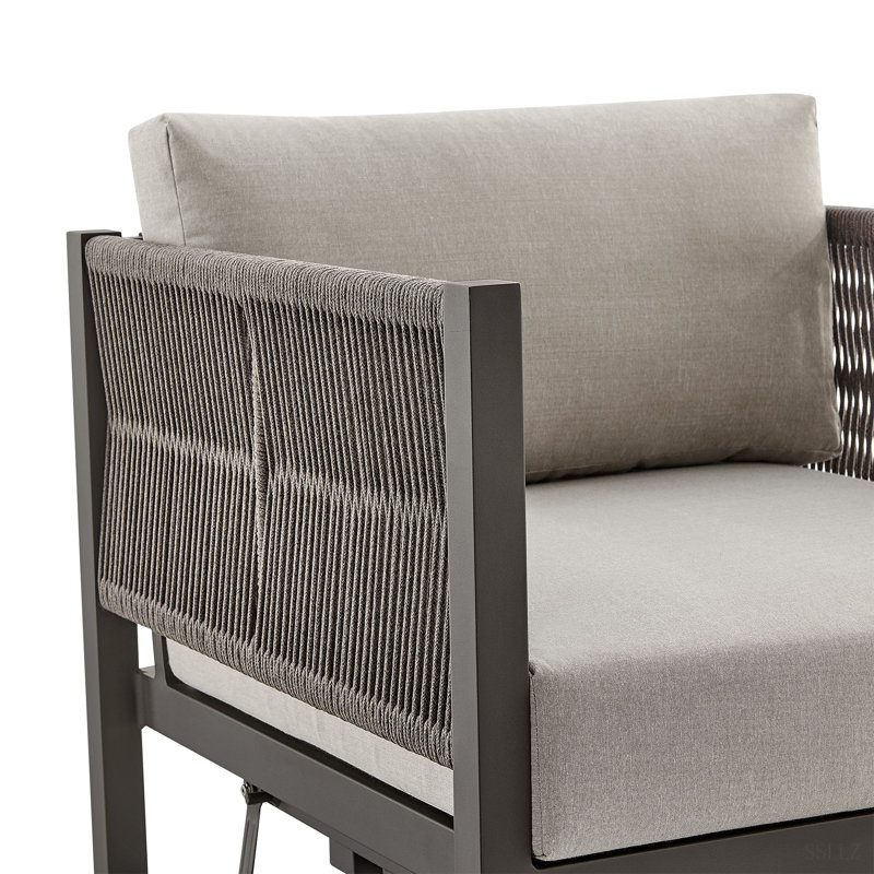 Chaise longue d'extérieur pivotante en aluminium noir avec coussins gris, Brun