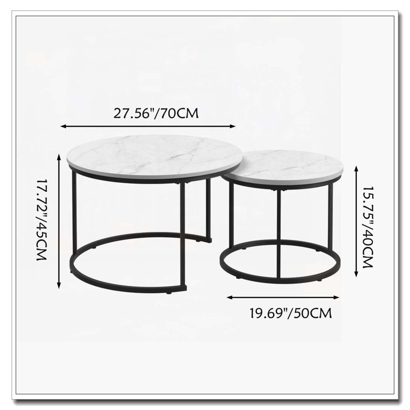 Ensemble de tables basses Nesting, White, Faux Marble