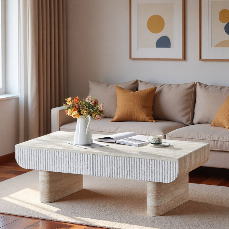 Table basse moderne avec 2 tiroirs cannelés