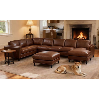 Canapé modulaire en cuir avec repose-pieds Agatina