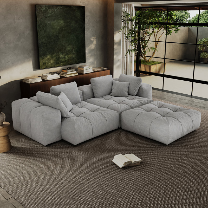 Canapé-lit modulaire 2 places avec repose-pieds Mulein, Polyester gris