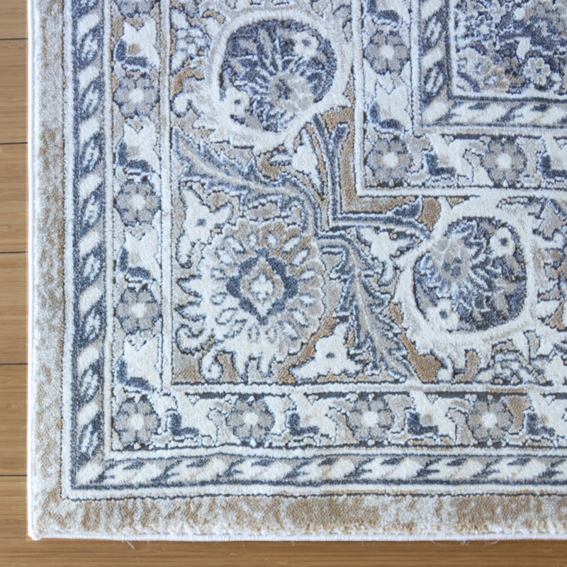 Tapis oriental beige / gris à médaillon traditionnel Laeh Grier, Rectangle 6 pi 6 po x 9 pi 6 po