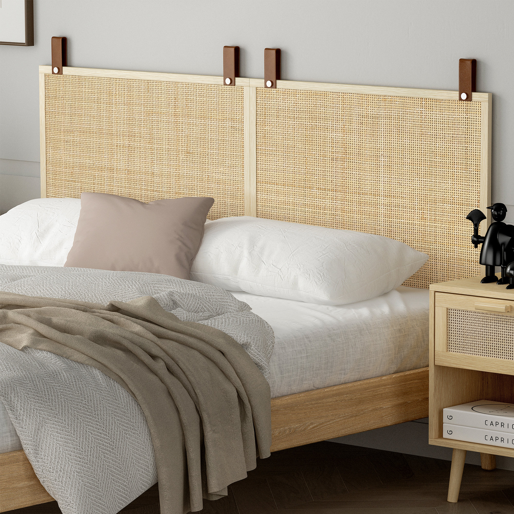 Bayou Breeze Terron Rattan Wall-Mounted Headboard, Natural Wood ...