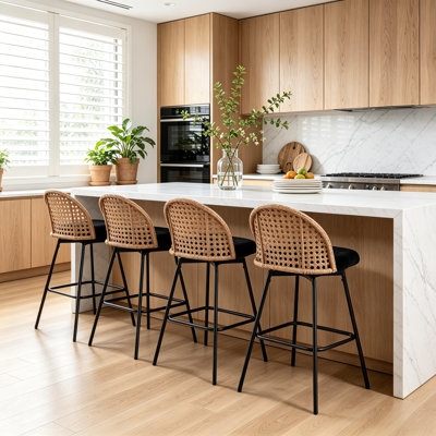 Padded Rattan-Style Swivel Bar Stool With Full Back Support