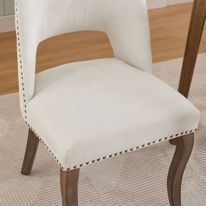 Wooden Dining Chairs Set of 4, Modern Fabric Upholstered Dining Room Chair Kitchen Chairs, Beige