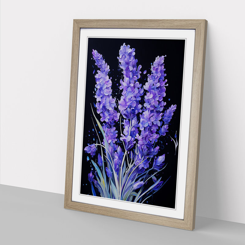 Lavender Flower Informel - Single Picture Frame Print on Wood, 34cm H x 25cm W x 2cm D, Oak