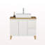 Ensemble de meuble-lavabo moderne 36 po avec lavabo combiné, 2 portes et 2 grands tiroirs, système de fermeture en douceur, conception sans poignée, comptoir et pieds en bois massif naturel, lavabo carré en céramique sur le comptoir, blanc brillant-617306815