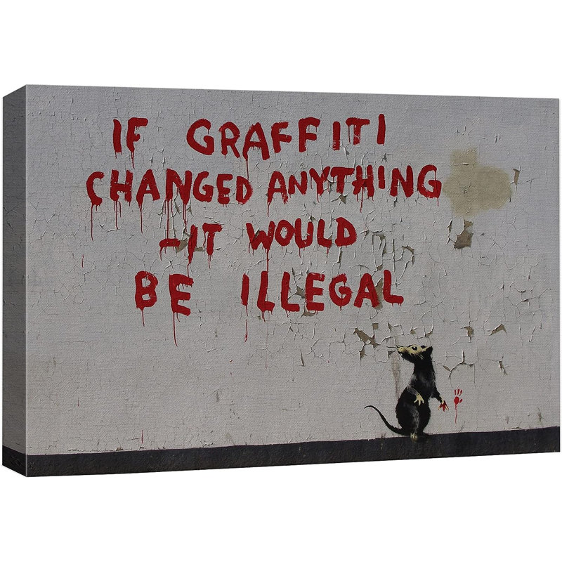 «Banksy Graffiti Changed N'importe quoi avec rat sur toile», art textuel, H 32 po x l 48 po x P 1,5 po, Toile tendue