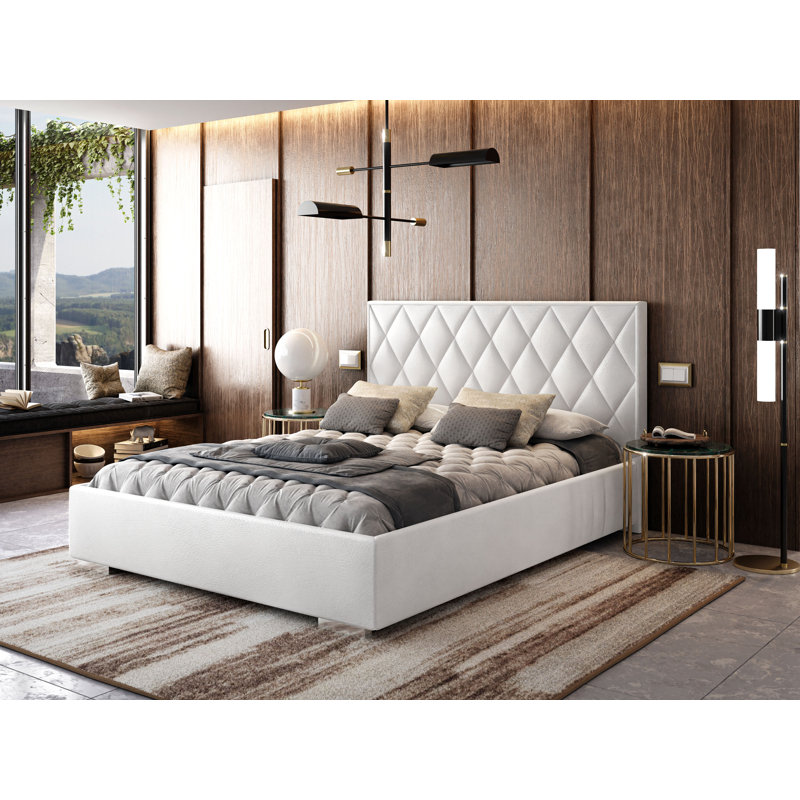 Adelajde Upholstered Storage Bed, White, 180 x 200 cm