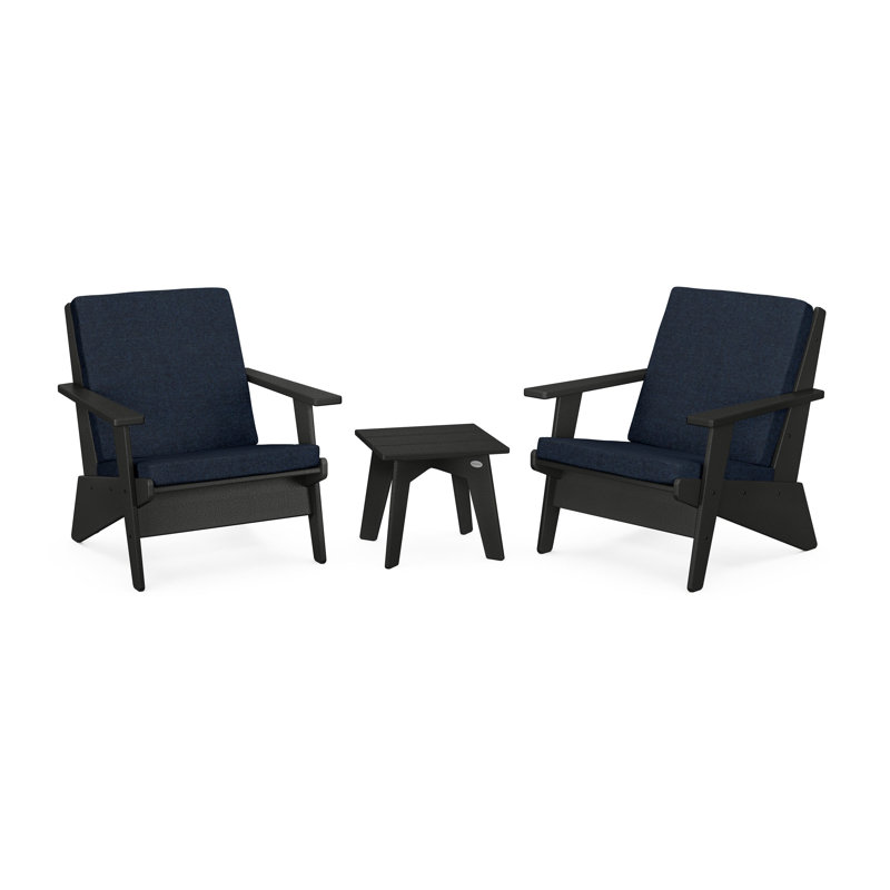 Riviera Modern Lounge 3-Piece Set, Black, Marine Indigo