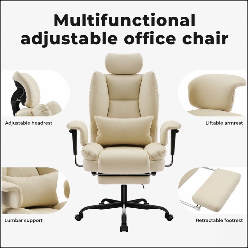 Chaise de bureau ergonomique avec soutien lombaire, dossier haut et appui-tête réglables pour une assise confortable.
