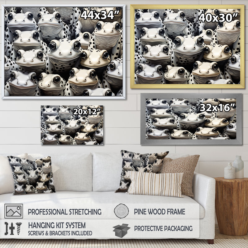 Noir et blanc Pop Art Frogs I, H 16 po x l 32 po x P 1 po, Cadre flottant blanc
