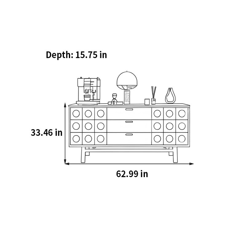 Buffet français rétro minimaliste, H 33,46 po x l 62,99 po x P 15,75 po, Crème, crème