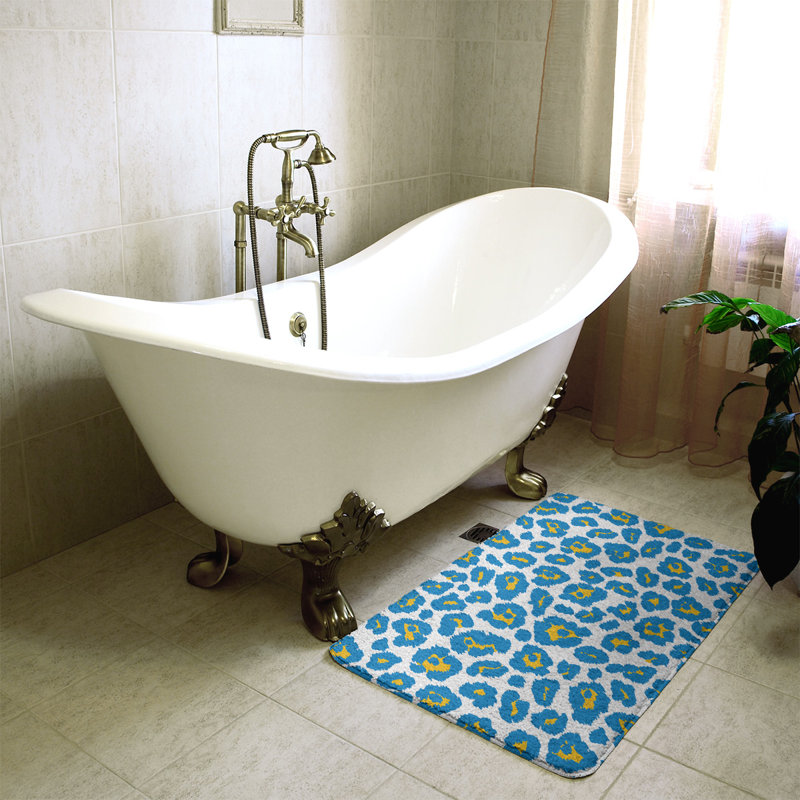 Tapis pour salle de bain Dallas, H 0,5 po x l 21 po x L 34 po, White/Gold/Powder Blue