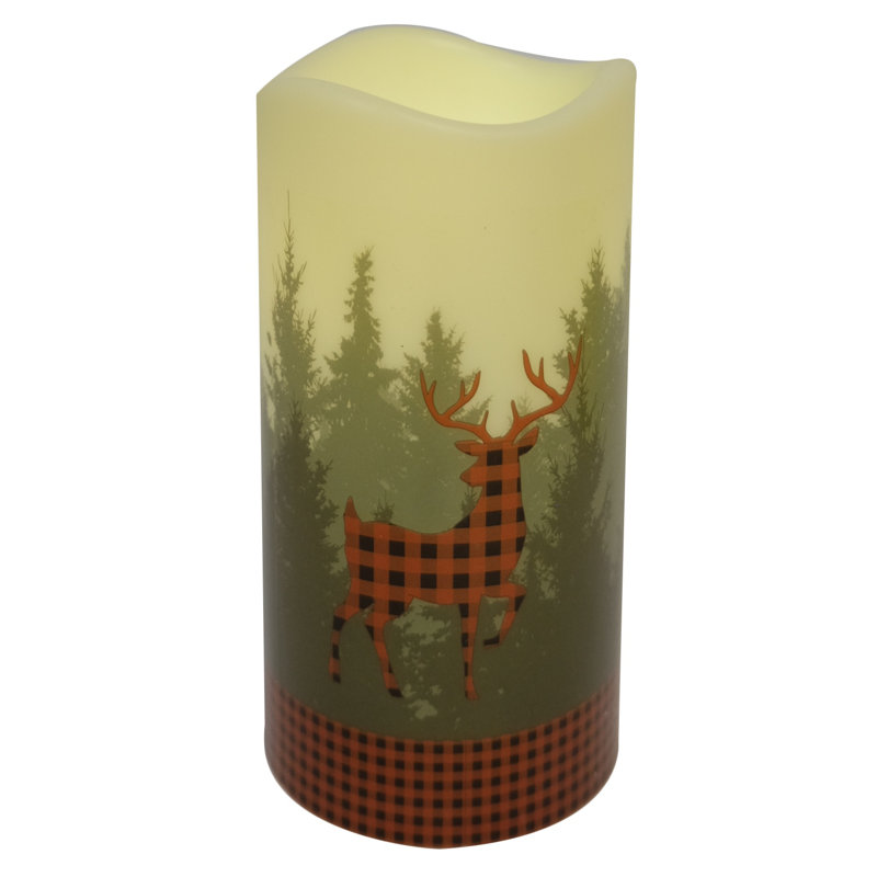LED Flameless Candle, Plaid Deer