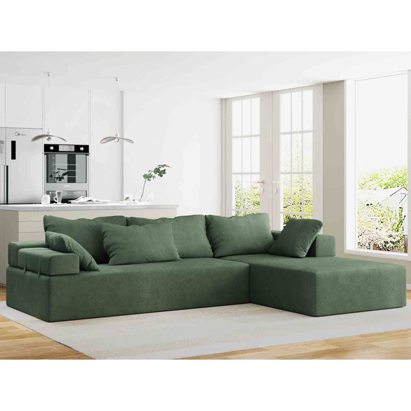 Canapé modulaire 2 pièces Boneless, Chenille verte, Orienté à droite