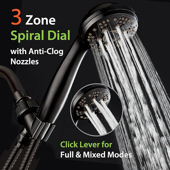 High Pressure 6-Setting 3.5" Chrome Face Handheld Shower with Hose for the Ultimate Shower Experience!