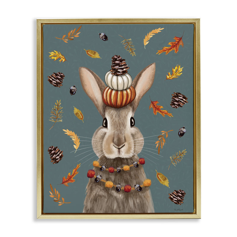 Cadre flottant Festive Autumnal Hare, design par Elizabeth Tyndall, H 31 po x l 25 po, Cadre flottant métallique doré