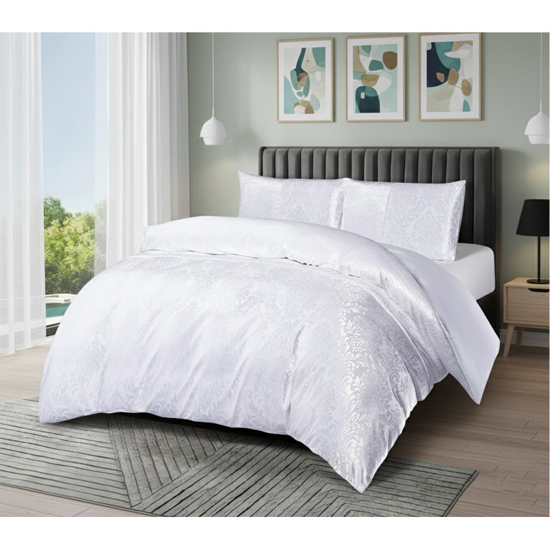 Emilia Duvet Cover Set with Pillowcases – Jacquard Damask Pattern, Luxury Textured Bedding Set, Double/King/Super King Sizes