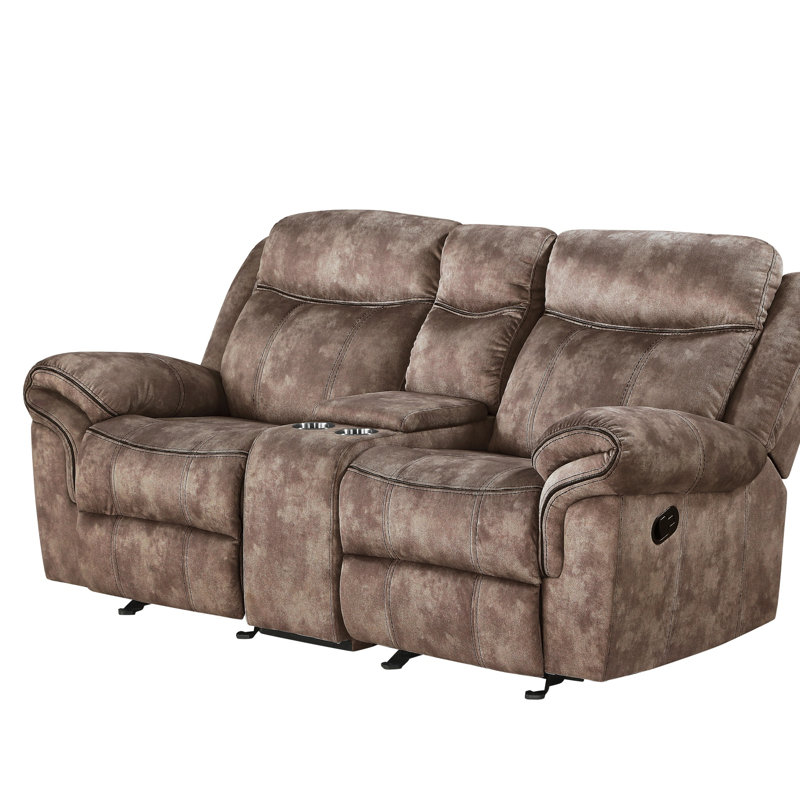 Causeuse inclinable en velours à deux tons Zubaida avec port USB et console de rangement pour un confort moderne