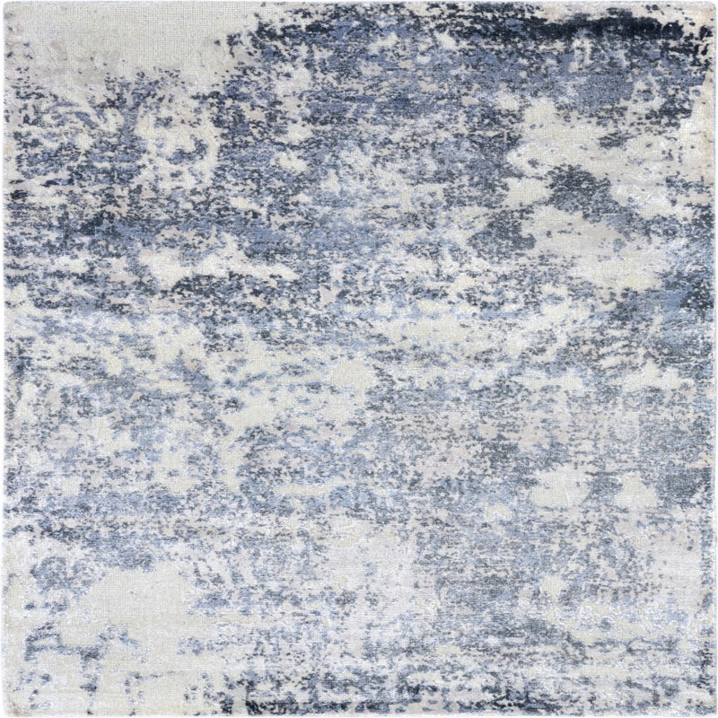 Tapis abstrait blanc / bleu, Carré 7 pi